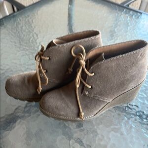 Tan Suede Wedge Shoes with Laces